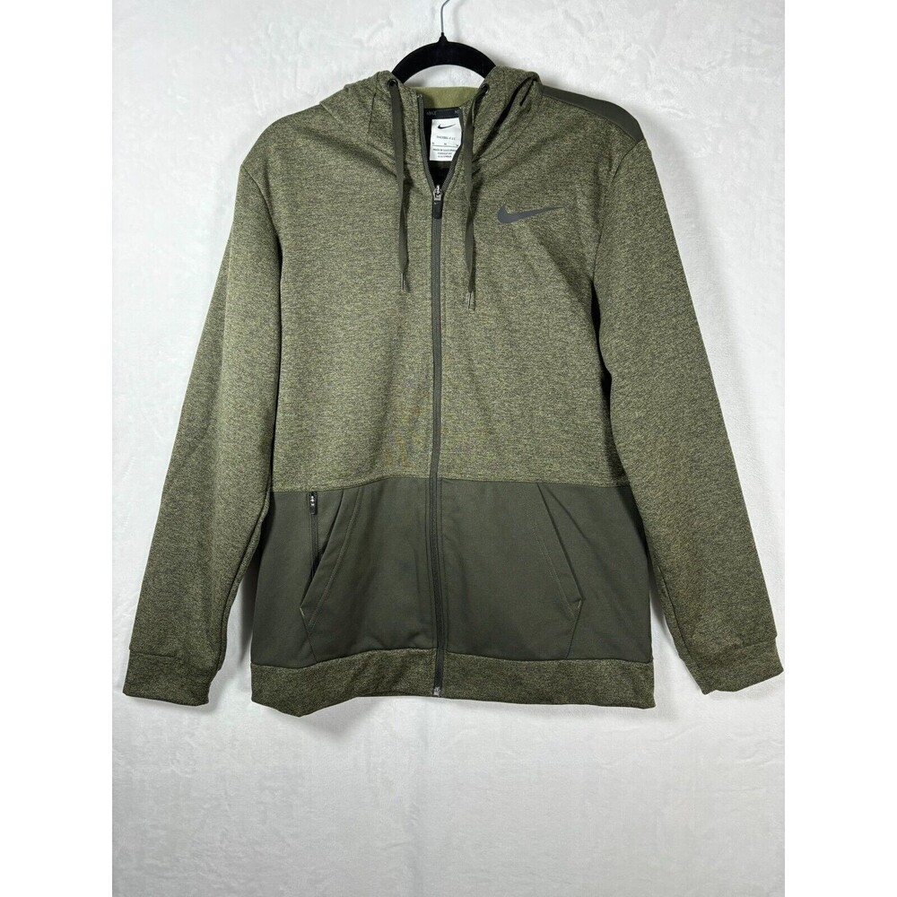NWOT Nike Therma Jacket Mens M Green Polyester Hooded Full Zip Swoosh Drawstring